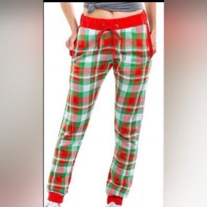 Tipsy Elves,‎ Plaid Knit Women's Joggers, Green/Red/White, Size Small